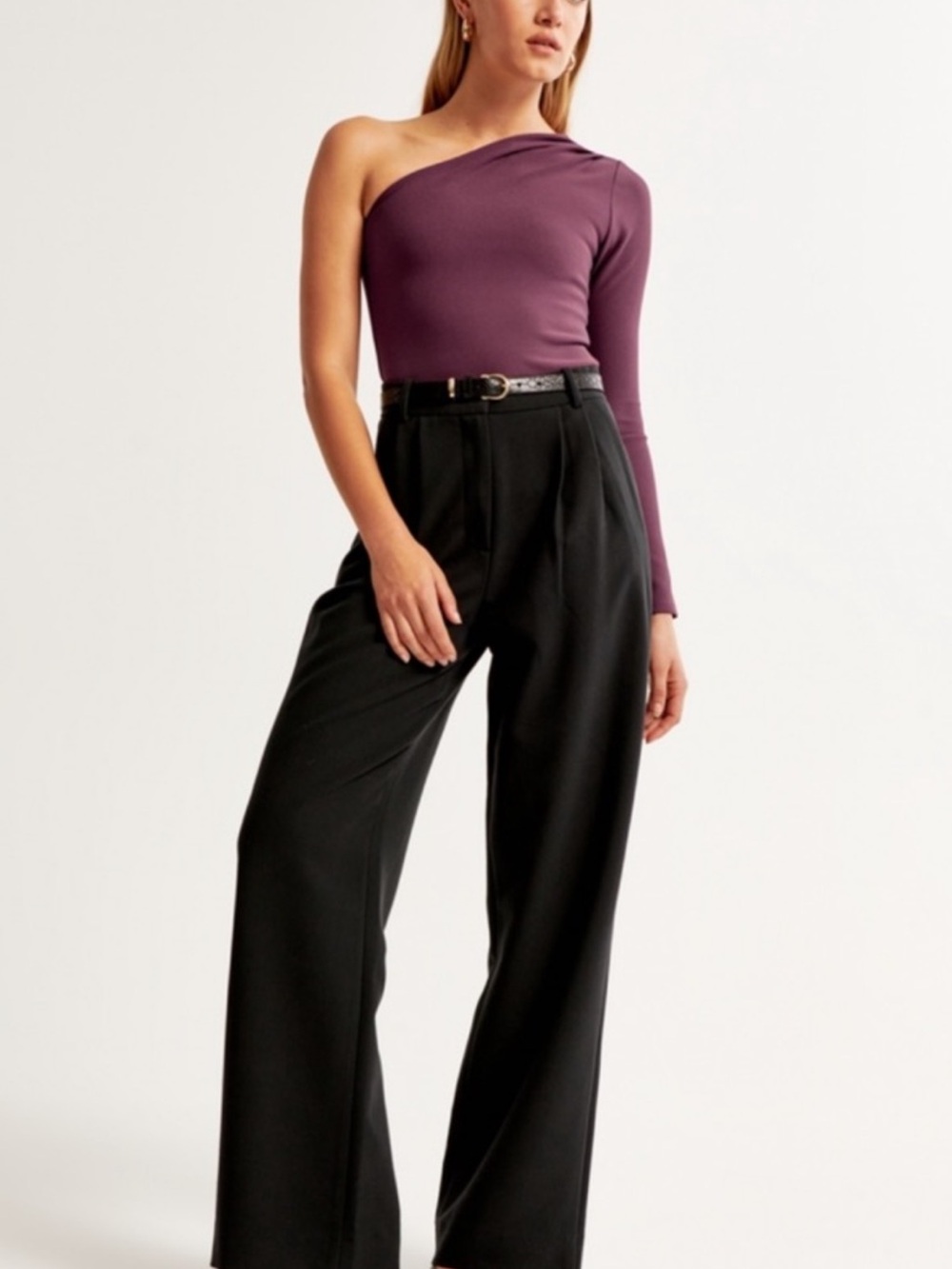 Abercrombie & Fitch Plum One-Shoulder Long-Sleeve Bodysuit